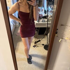 New! Burgundy Spaghetti Strap Dress-XXS